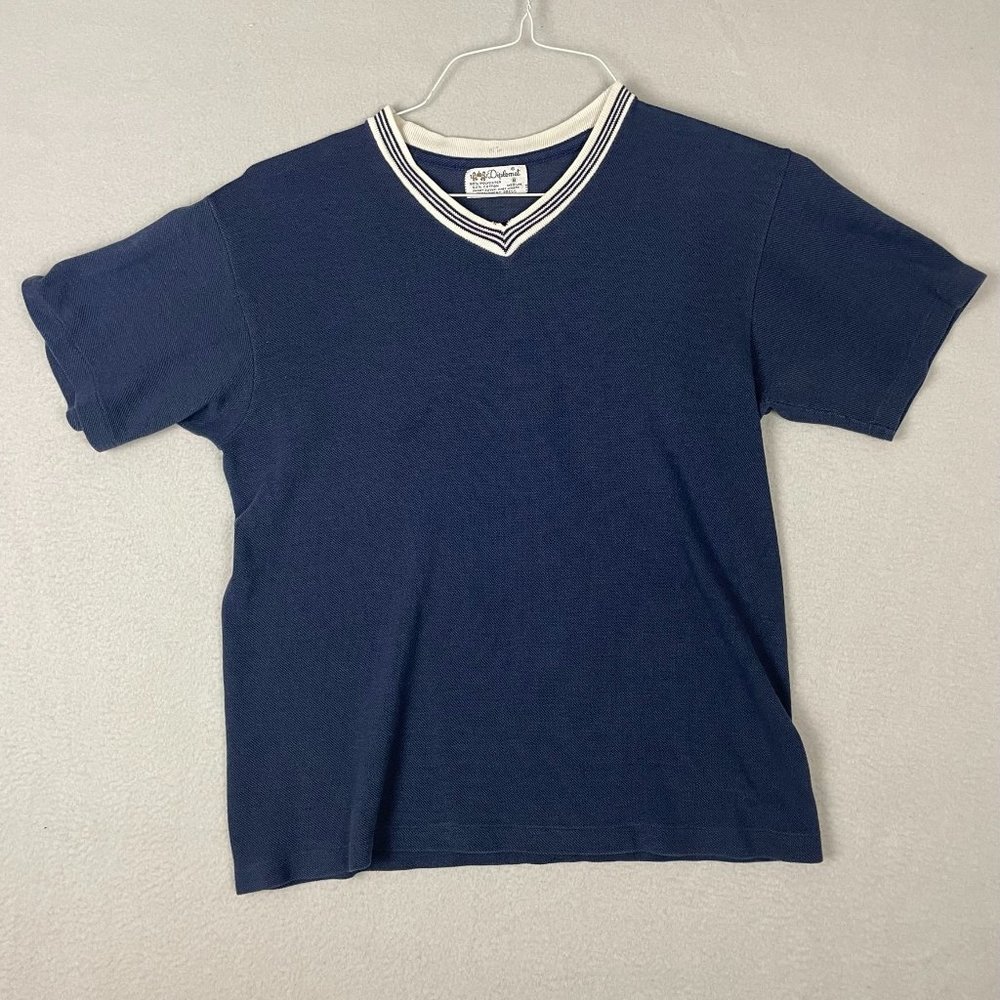 Vintage Diplomat Kids V Neck T Shirt Blue Medium Permanent Press